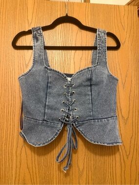 12th Tribe Blue Denim Lace-Up Corset Tank